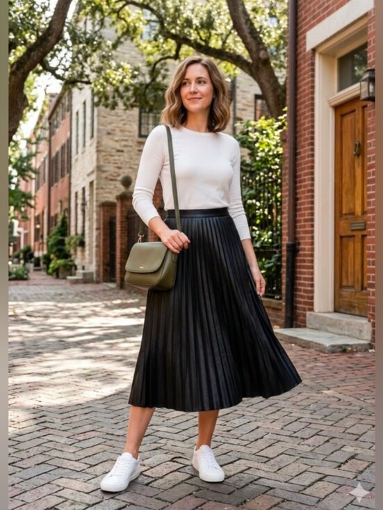Grace Elements Dresses & Skirts - NWOT! Grace Elements Shiny Black Pleated Leather Look A-Line Skirt Size Medium